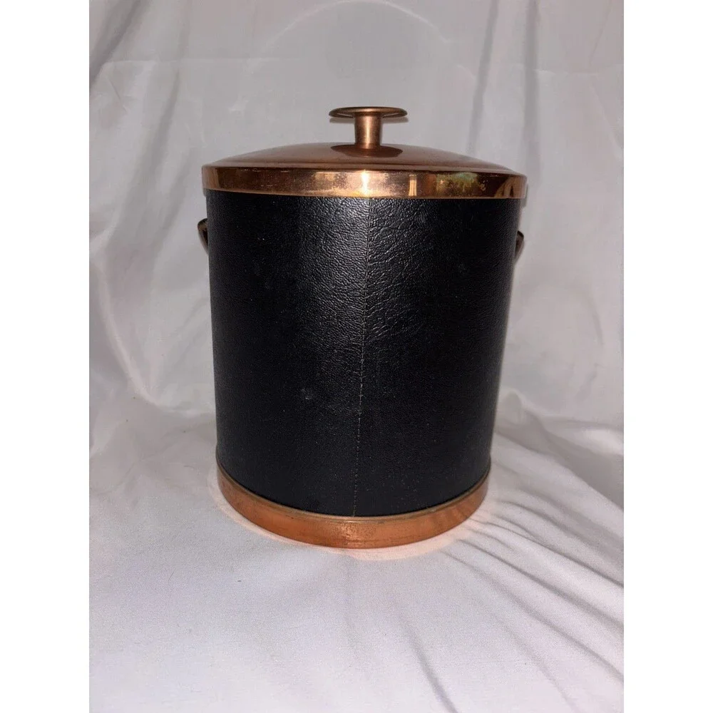 COPPERCRAFT GUILD- Vintage MCM Copper & Black Vinyl Ice Bucket 4.5 Qts.